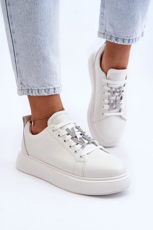 Damskie Sneakersy Skórzane Z Ozdobami Białe Dysuria