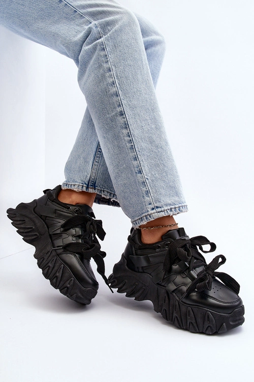 Sneakersy Damskie Na Masywnej Podeszwie Czarne Ellerai