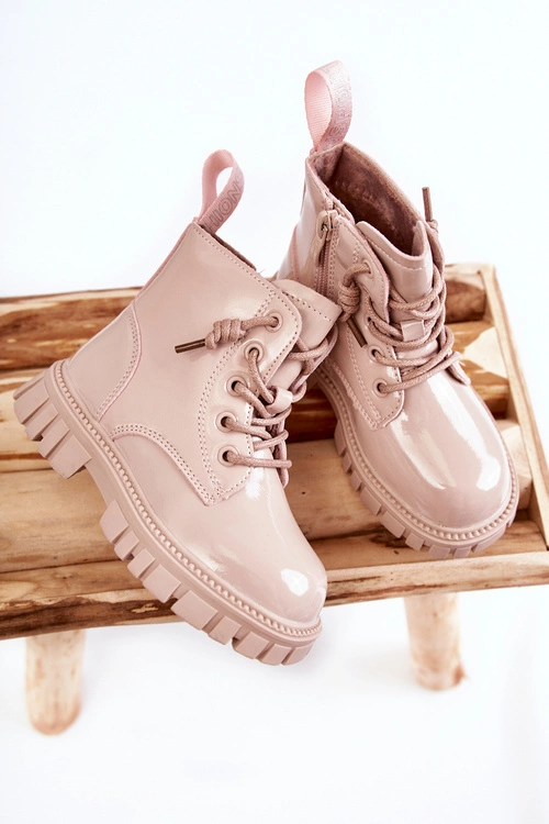 Lakierowane Ocieplane Botki Jasnobeżowe Heidi