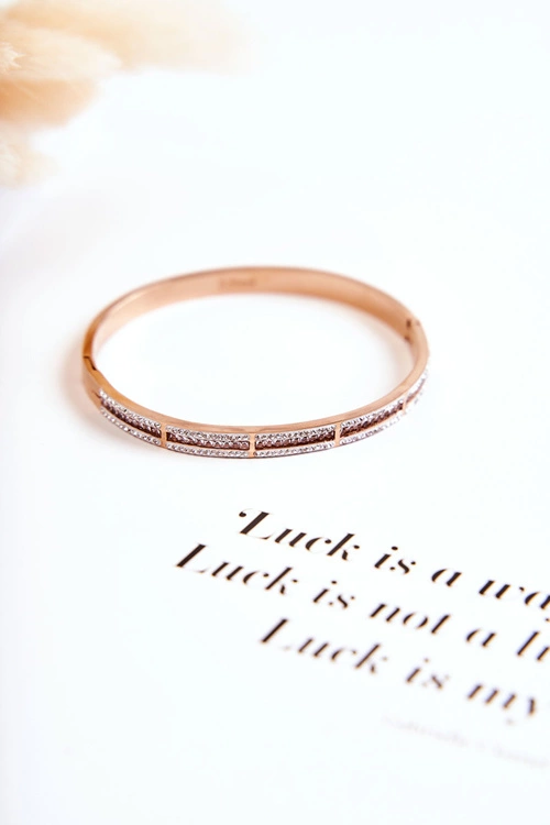 Damska Bransoleta Stalowa Z Cyrkoniami Różowe Złoto Klar