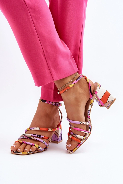 Wzorzyste Sandały Na Słupku Fioletowe Jenglla