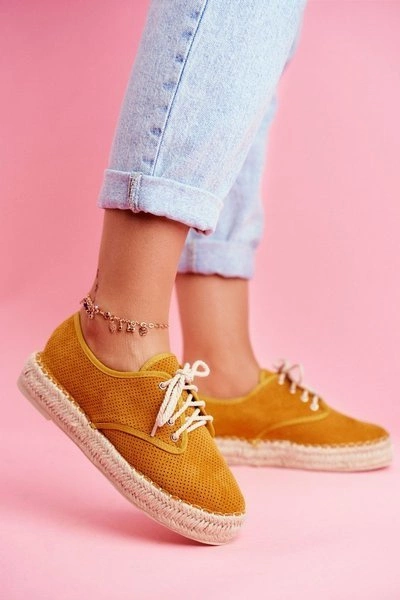 Espadryle Damskie Na Platformie Lniane Żółte Sonya