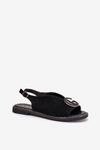 Płaskie Sandały Z Ozdobą Czarne Haliones