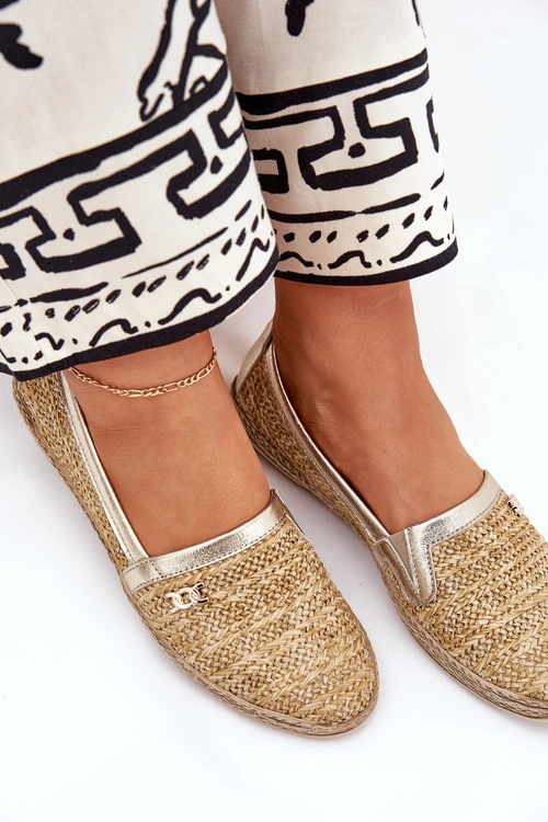 Eleganckie Skórzane Espadryle Z Plecionką Zazoo 10178 Beżowo-Złote