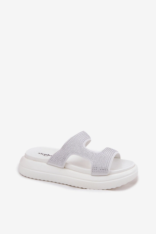 Zdobione Klapki Damskie Na Platformie Białe Jestella