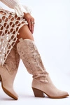 Wsuwane Zamszowe Ażurowe Kozaki Beżowe Elavi