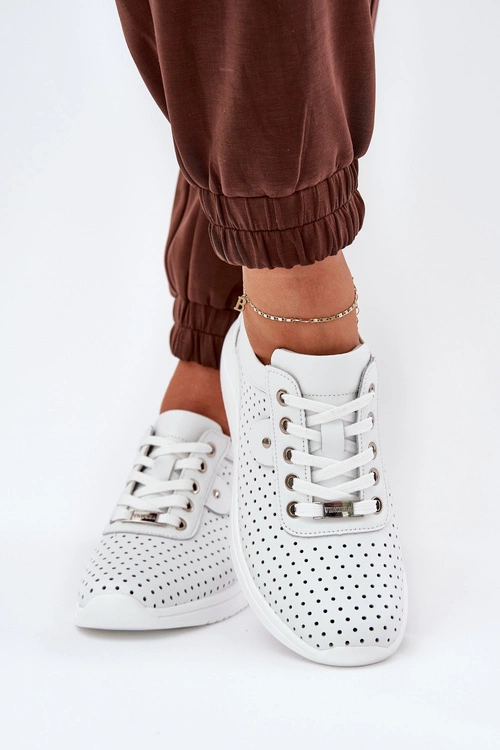 Damskie Skórzane Buty Sportowe Vinceza 79532 Białe