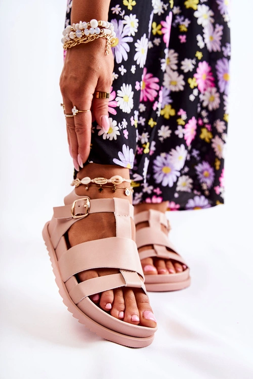 Skórzane Sandały Na Platformie Jasnoróżowe Tessy