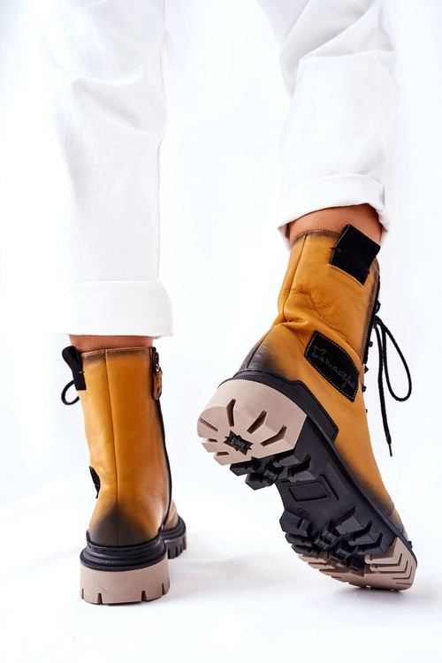 Skórzane Trzewiki Botki Ocieplane Maciejka Żółte 05113-07