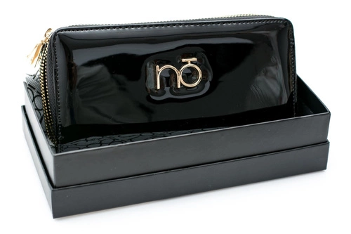 Duży Damski Czarny Lakierowany Portfel Nobo