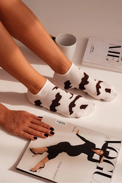 Skarpetki Stopki Damskie W Łaty Ecru