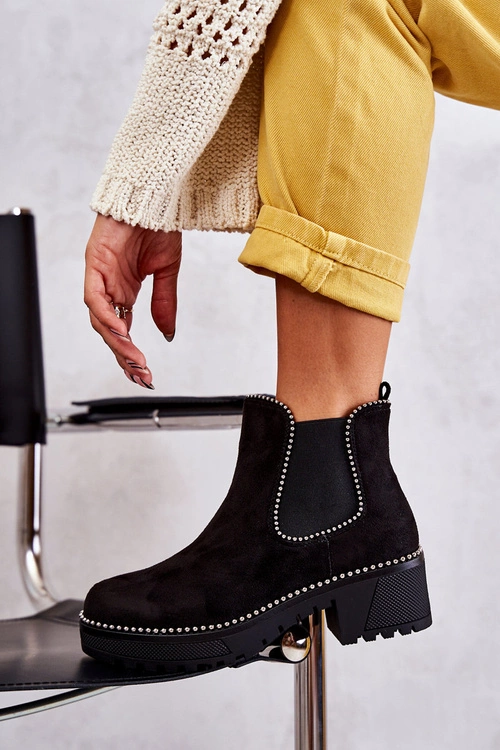 Damskie Botki Na Suwak Z Ćwiekami Czarne Afaries