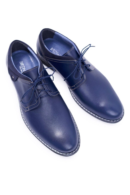 Męskie Półbuty Bednarek Eleganckie Skórzane Granatowe Oliviero