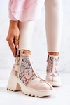 Skórzane Botki Na Masywnym Słupku Maciejka Beżowe 05325-04