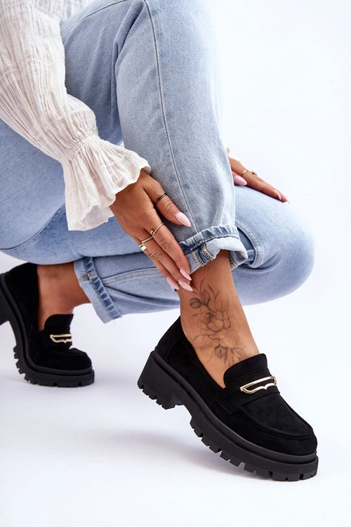 Damskie Zamszowe Wsuwane Mokasyny Czarne Pure Love