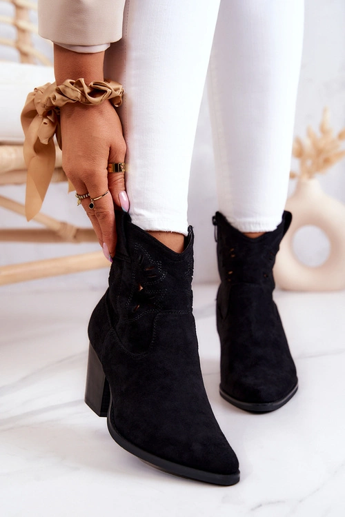 Zamszowe Damskie Botki Kowbojki Czarne Devon