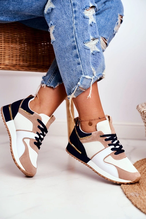 Sportowe Damskie Buty Beżowe Złote Elementy Clementine