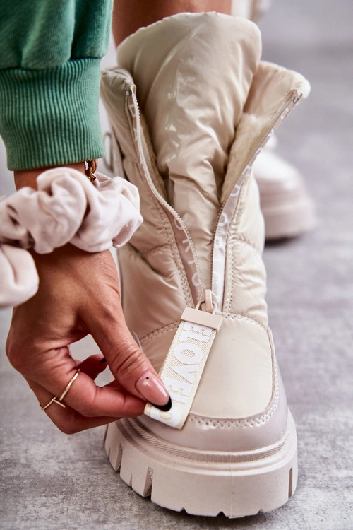 Damskie Ocieplane Śniegowce Na Suwak Beżowe Marit