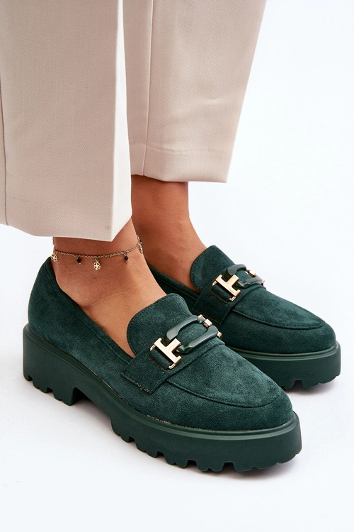 Mokasyny Damskie Z Ozdobą Ciemnozielone Omavia