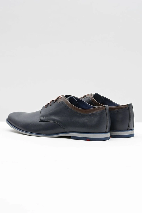 Męskie Granatowe Skórzane Półbuty Gianni