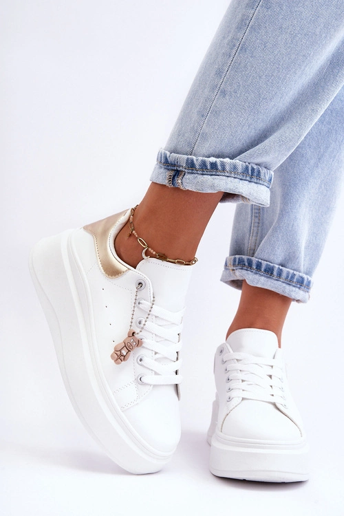 Damskie Buty Sportowe Na Masywnej Platformie Biało-Złote Mariell