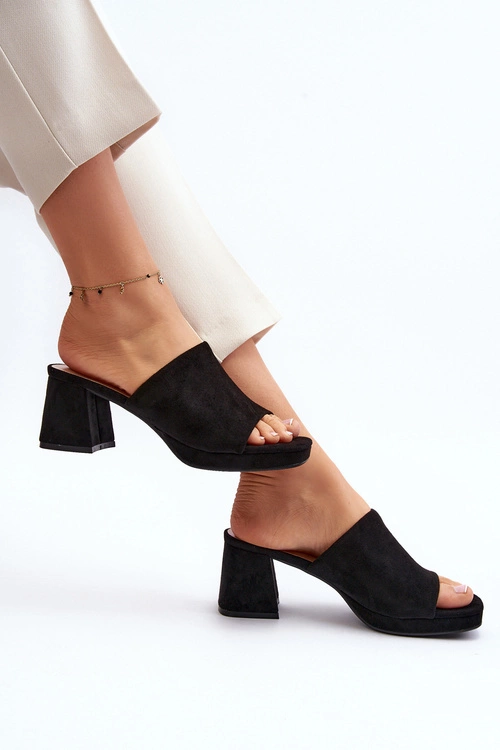 Damskie Klapki Na Obcasie Czarne Bralya