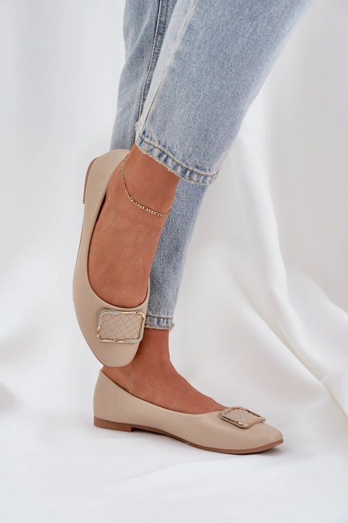 Eko Skórzane Baleriny Z Ozdobą Beżowe Tulnelia