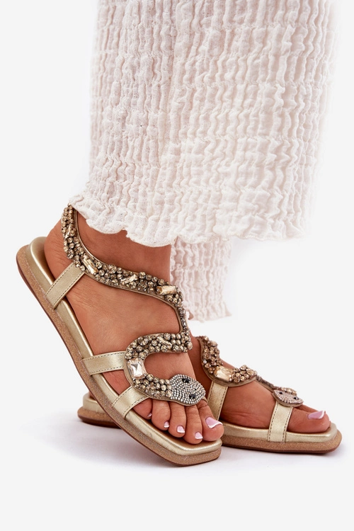 Sandały Damskie Ze Zdobieniem Wąż Eko Skórzane Artiker 56C1362 Złote