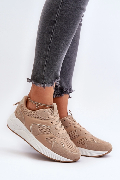 Sneakersy Damskie Na Platformie Brązowe Lenivia