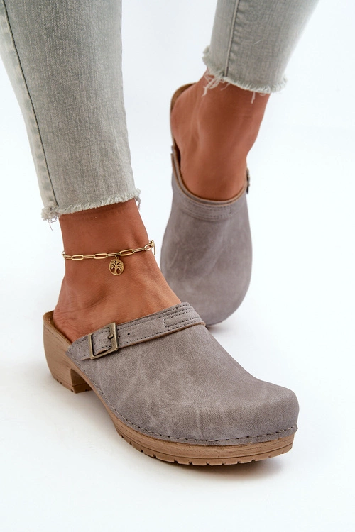 Klapki Chodaki Damskie Na Niskim Obcasie Inblu BL000004 Szare