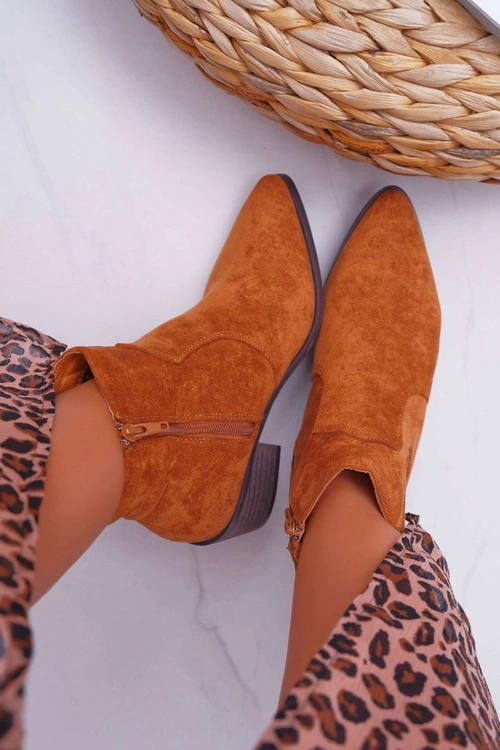 Botki Damskie Płaski Obcas Camel Umberco