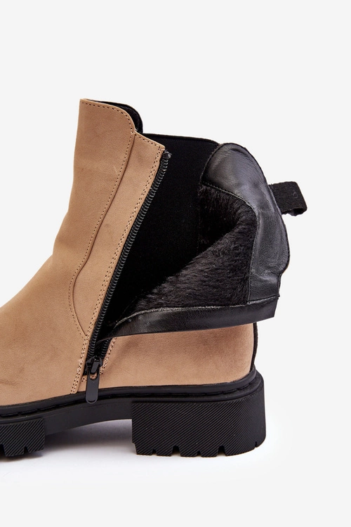 Damskie Ocieplane Botki Sztyblety Na Suwak Beżowe Vesta