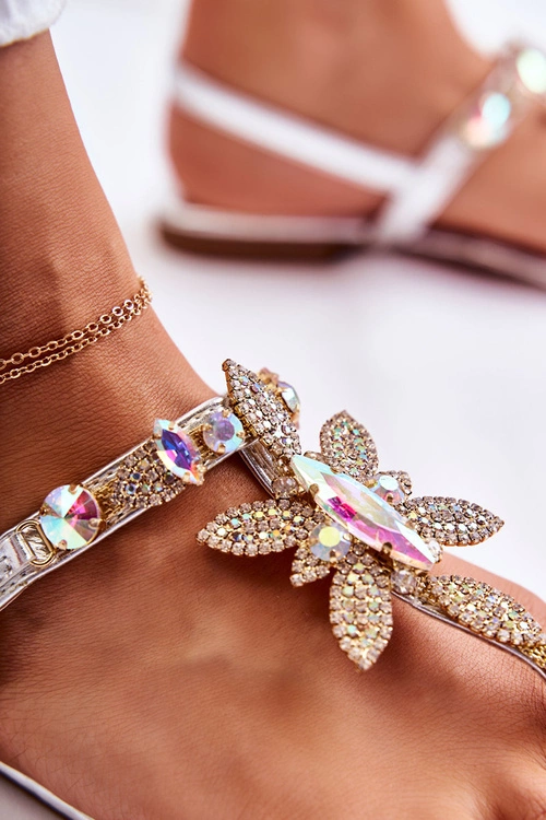 Damskie Sandały Japonki Z Cyrkoniami Srebrne Fiorene