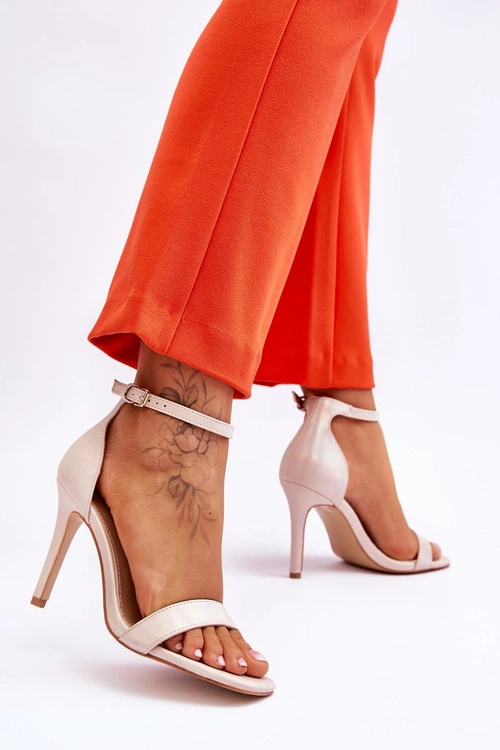 Modne Sandałki Szpilki Holograficzne Beżowe Rayden