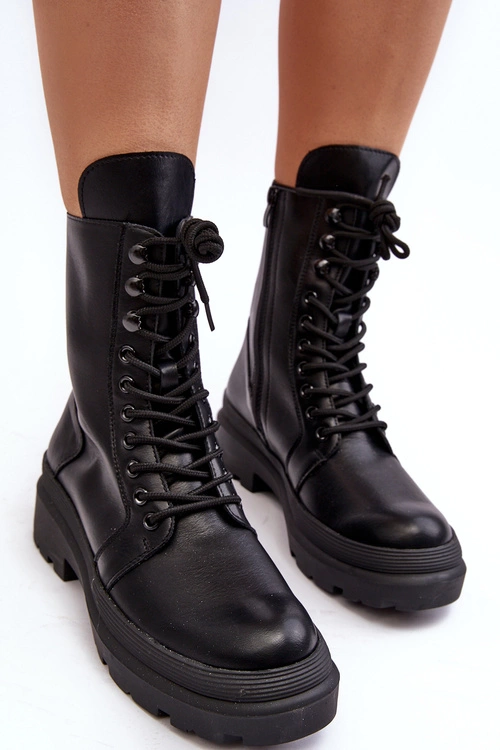 Botki Workery Damskie Ekoskóra Czarne Irande