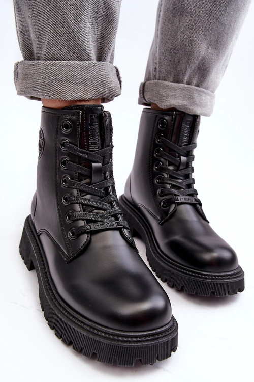 Botki Skórzane Sznurowane Czarne Big Star MM274375