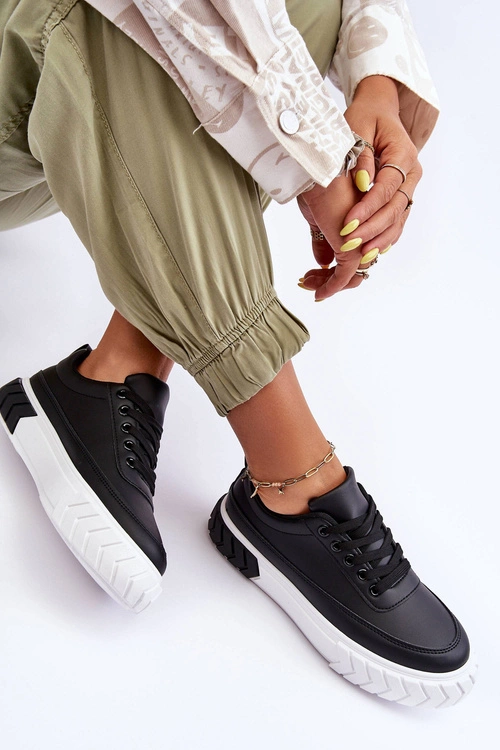 Klasyczne Buty Sportowe Na Platformie Czarno-Białe Nannzie