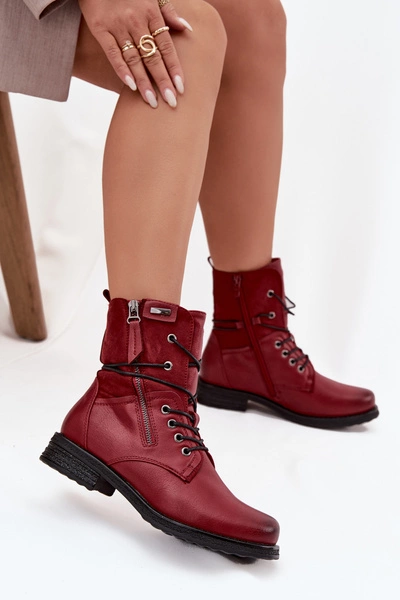 Botki Damskie Workery Bordowe Perfecto