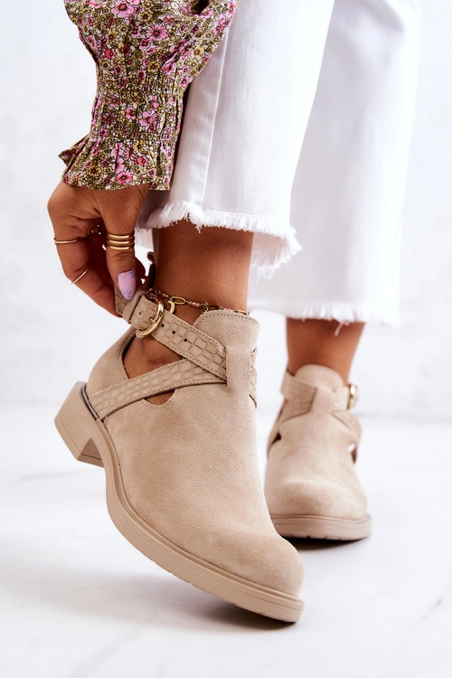 Damskie Skórzane Botki Z Wycięciem Jasnobeżowe Ramos