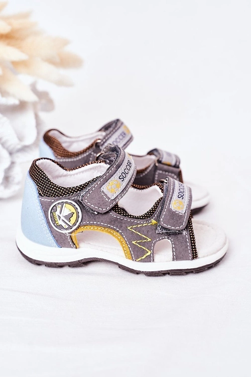 Dziecięce Sandałki Na Rzepy Szare Soccer