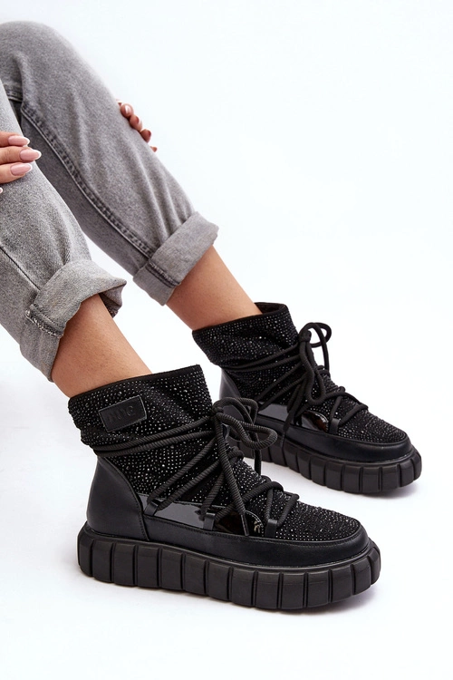 Ocieplane Śniegowce Zdobione Dżetami GOE MM2N4080 Czarne