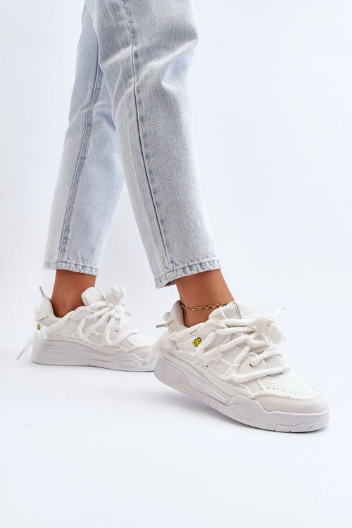 Damskie Sneakersy Z Grubym Sznurowaniem Białe Miatora