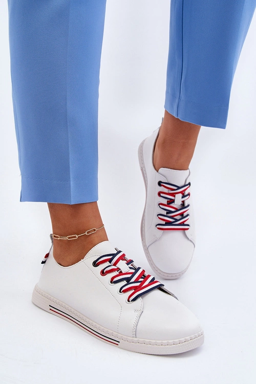 Damskie Skórzane Tenisówki Białe Litzy