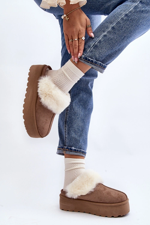 Kapcie Śniegowce Damskie Na Grubej Podeszwie Khaki Starlyn