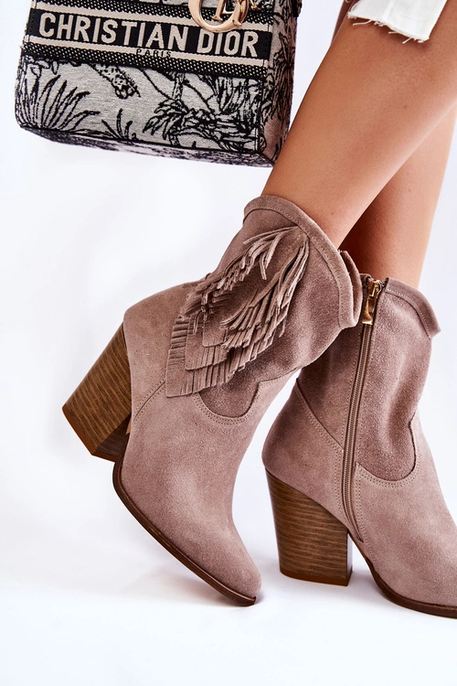 Damskie Zamszowe Botki Lewski Shoes 2808/L Cappucino