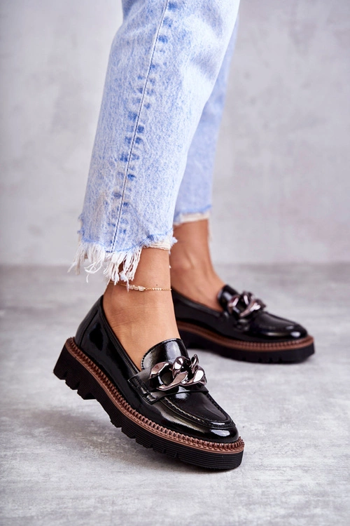 Lakierowane Półbuty Loafery Na Platformie Czarne Reidun