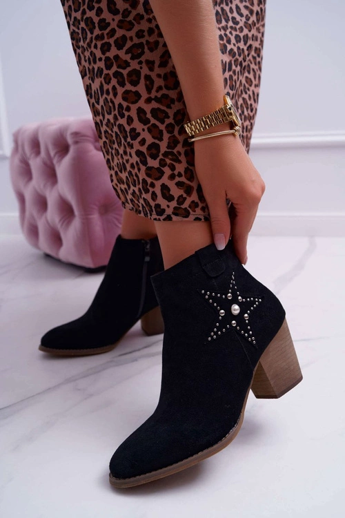 Botki Damskie Kowbojki Czarne Cowber