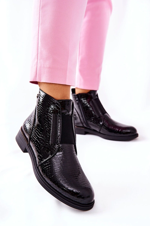 Lakierowane Botki Na Obcasie Sergio Leone BT400 Czarne