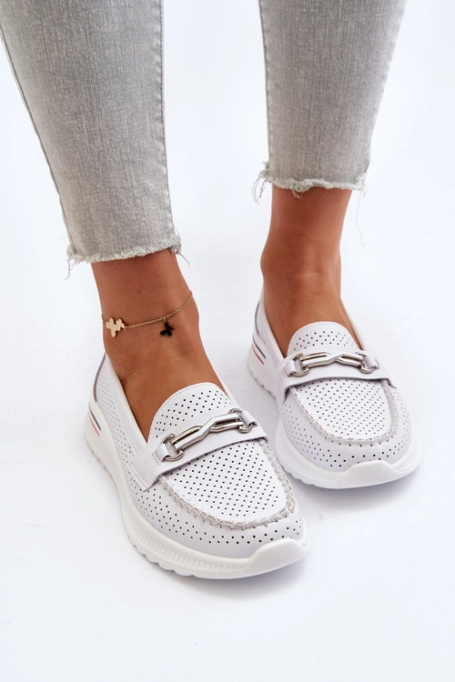 Skórzane Mokasyny Damskie Białe Veridinna