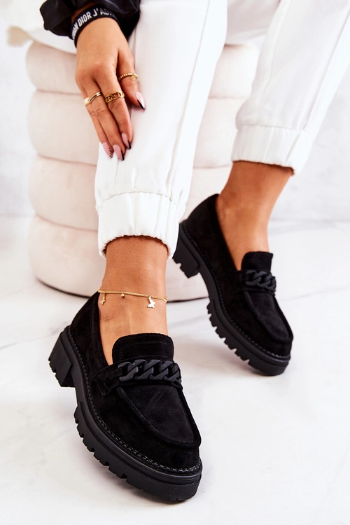 Zamszowe Półbuty Loafery La.Fi Czarne Sapphira